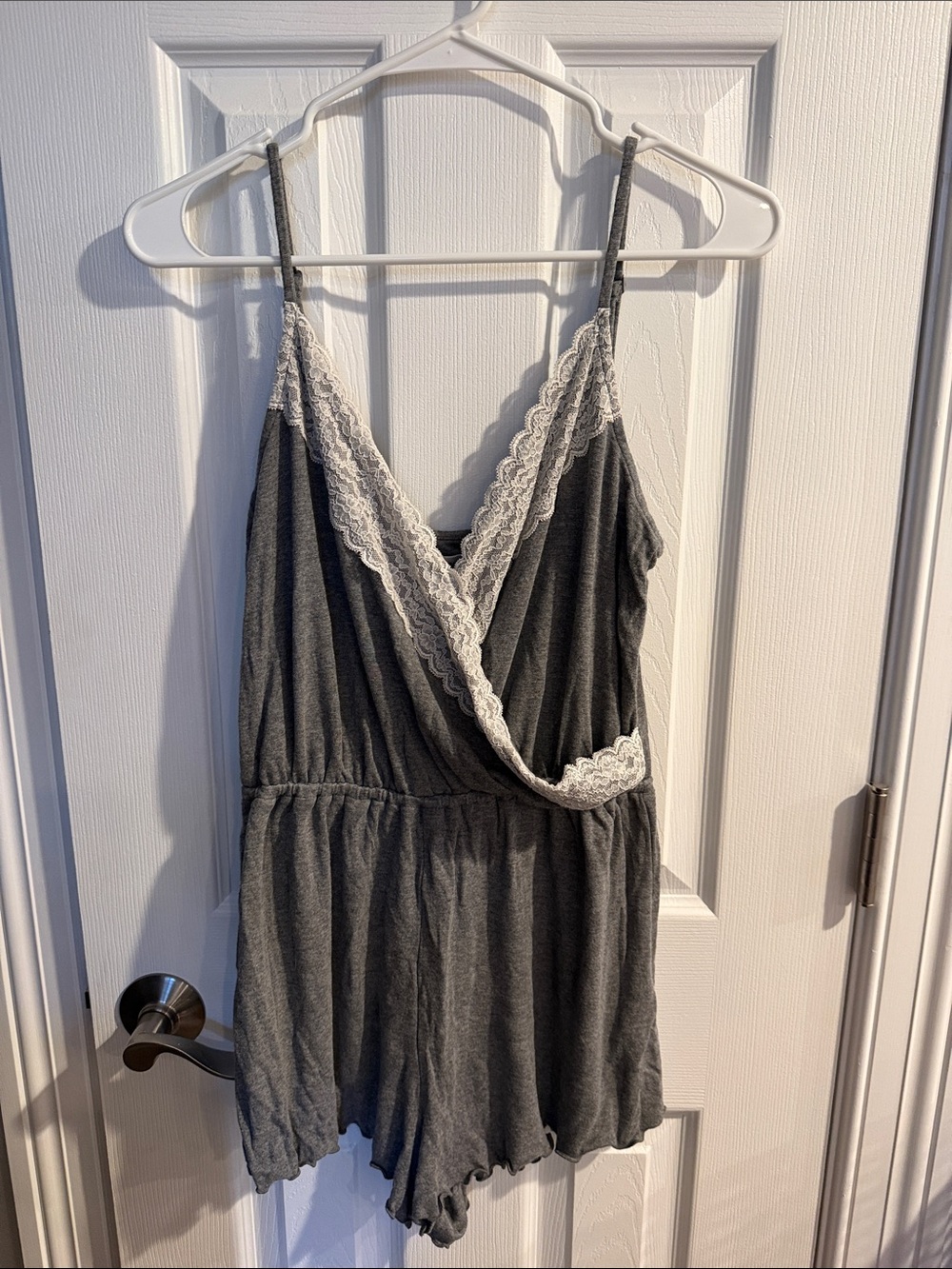 Gilly Hicks Gray Lace-Trim Cami Romper (Sleep)